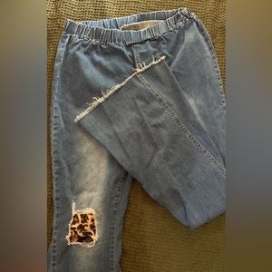 SHEIN Stretchy Leopard Print Patch Bootcut Jeans worn twice fairly new.